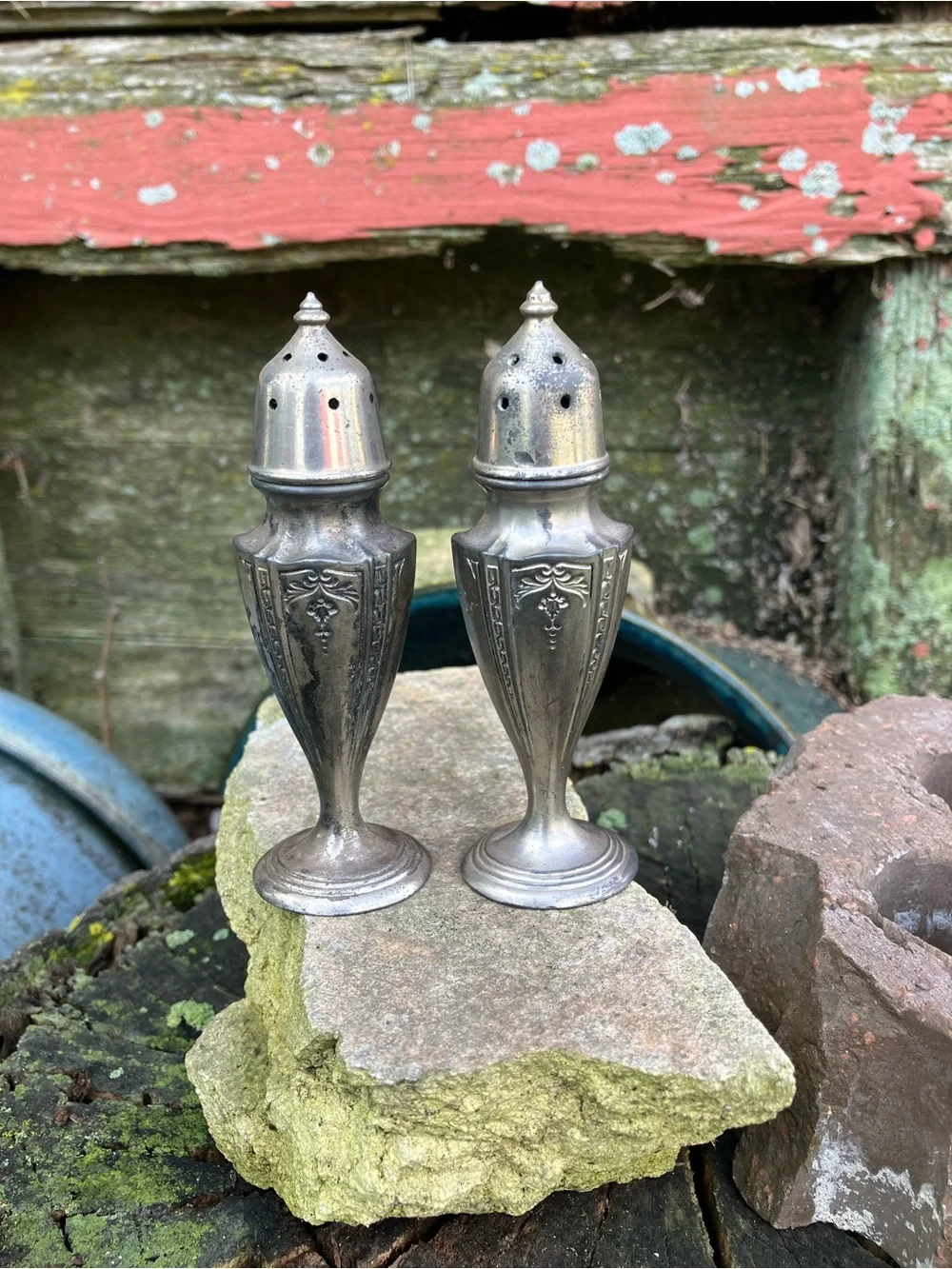 Vintage Rustic Quaker Shaker Astor Silver Metal Salt and Pepper Shakers